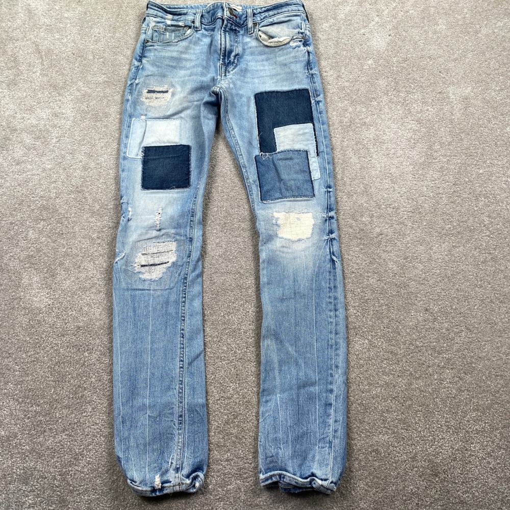 Guess Skinny Jeans Mens 31 Light Wash Distressed Patchwork Denim Streetwear